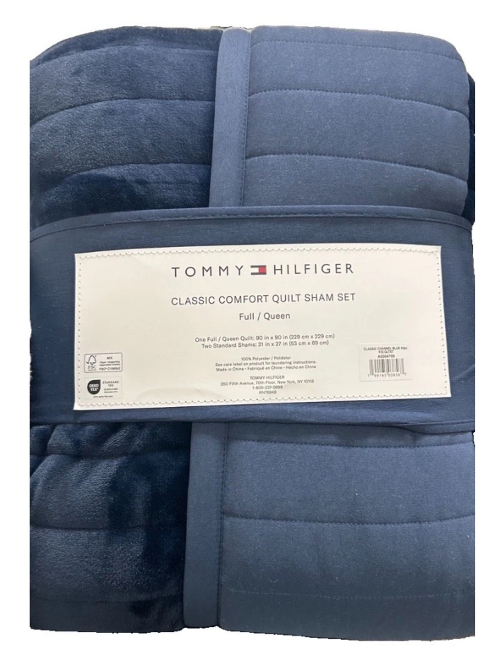 Tommy Hilfiger Classic Comfort Blue Queen Quilt Sham Set 90”x90”